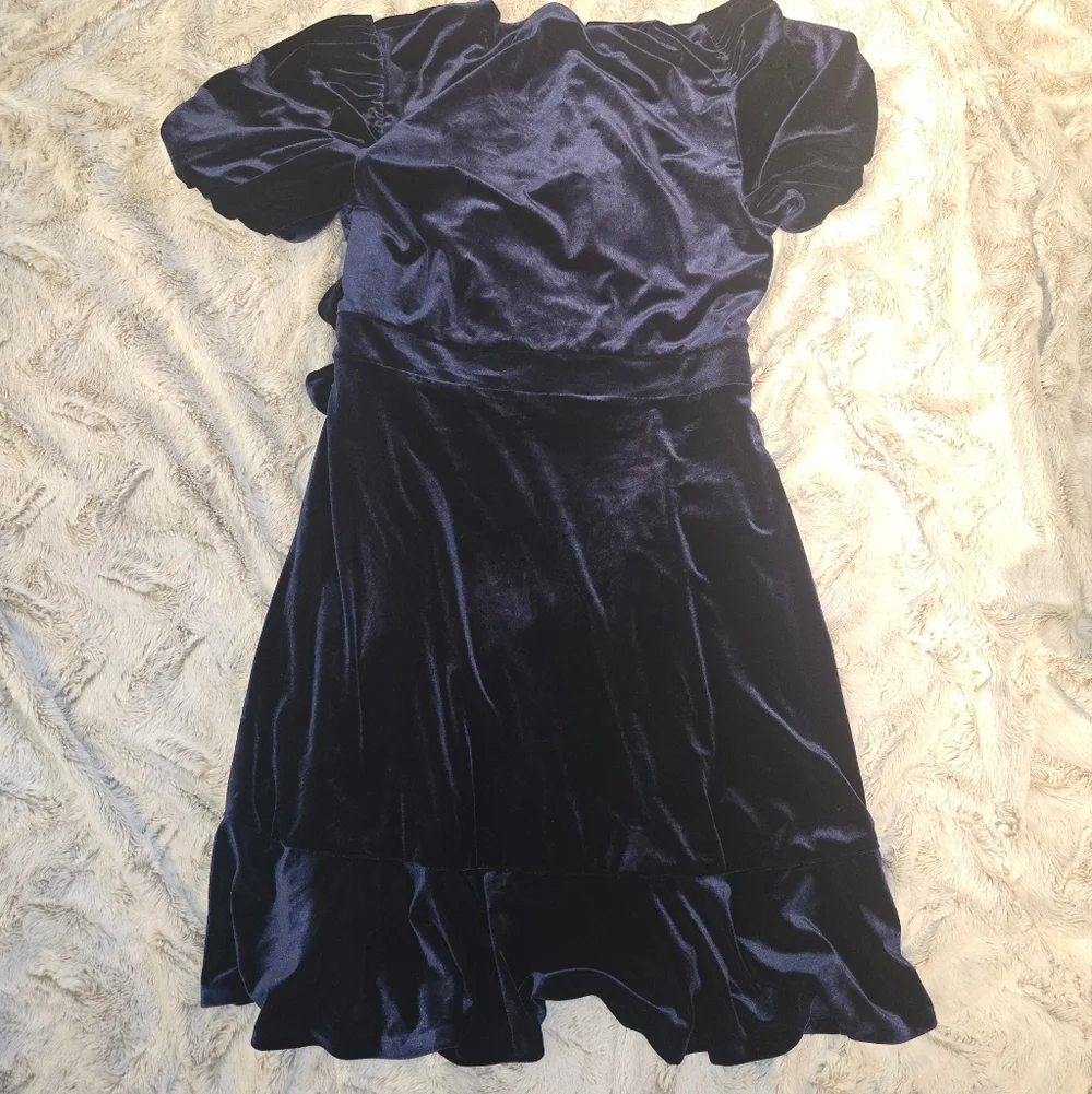Lauren Ralph Lauren Navy Blue Velvet Wrap Dress - Size 16 - Picture 6 of 8
